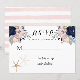 Marina Nautical Blooms Navy Blush Wedding RSVP in Einladung