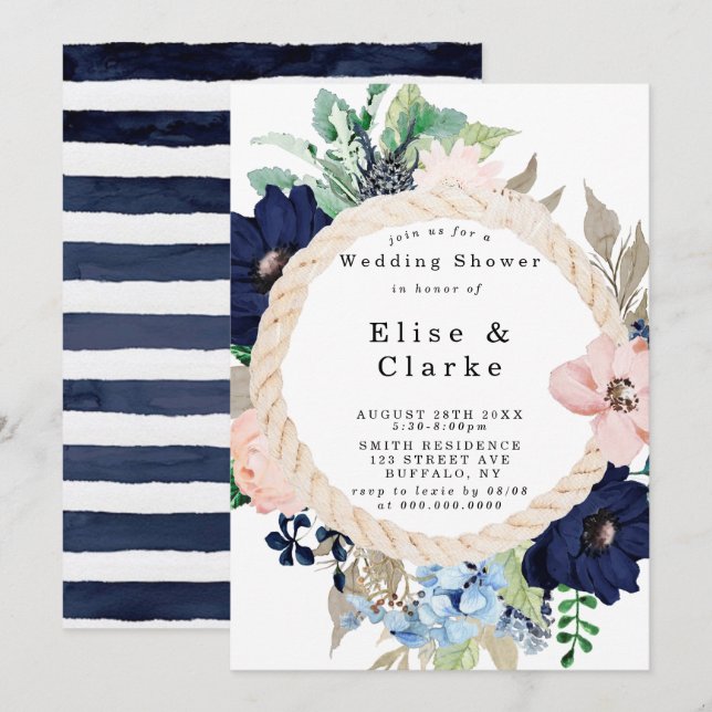 Marina Nautical Blooms Polterabend Einladungen (Vorne/Hinten)