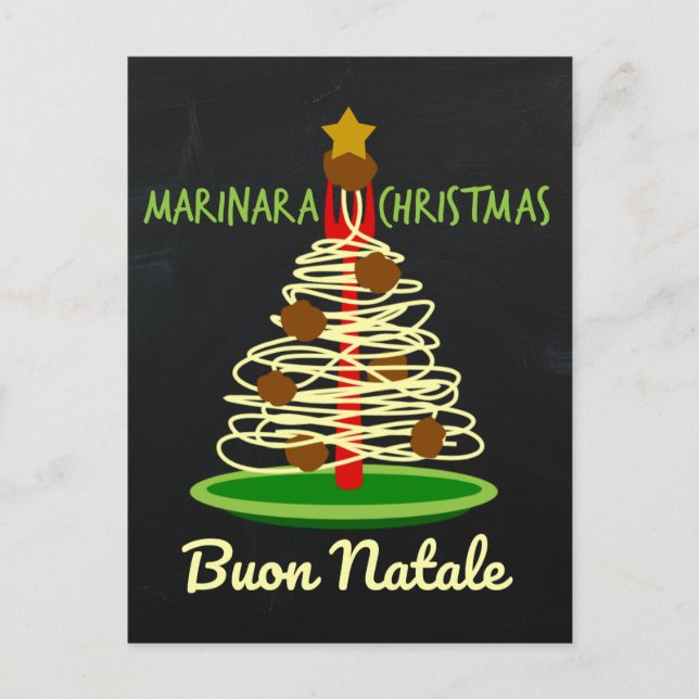 Marinara WeihnachtenBuon Natale Spaghetti-Baum Feiertagspostkarte (Vorderseite)