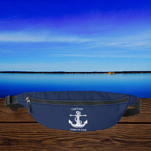 Marinblaue Kapitänsanker Schiffsname Bauchtasche