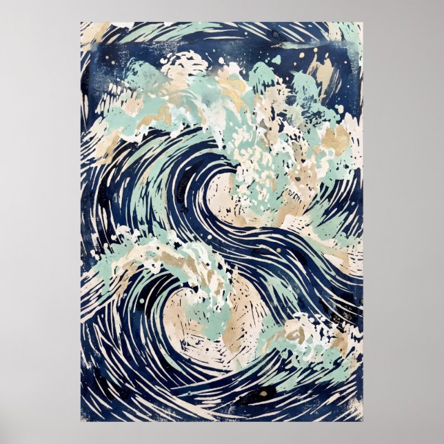 Marinblaue Meereswelle Poster (Vorne)