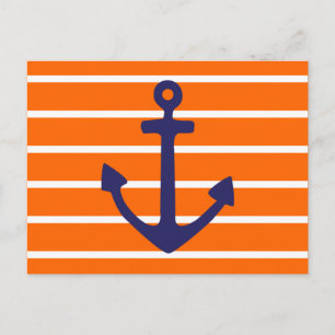 Marine Anchor auf Orange Stripe Postkarte