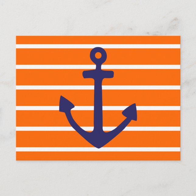 Marine Anchor auf Orange Stripe Postkarte (Vorderseite)