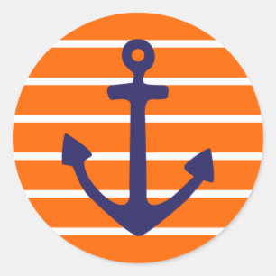 Marine Anchor auf Orange Stripe Runder Aufkleber