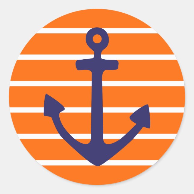 Marine Anchor auf Orange Stripe Runder Aufkleber (Vorderseite)