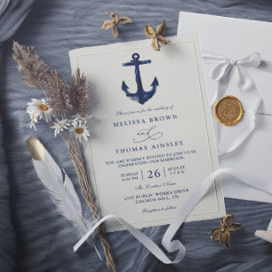 Marine Anker Blaue Moderne Chic Elegante Hochzeit Einladung