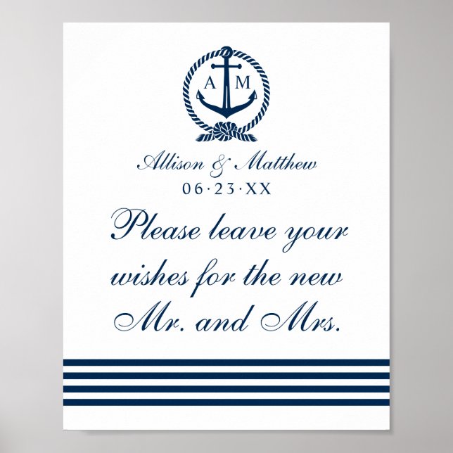 Marine-Anker-Monogramm-Wünsche Poster (Vorne)