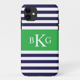 Marine-apfelgrünes Streifen-Monogramm Case-Mate iPhone Hülle
