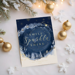 Marine-Aquarelltinte & Juwelen Schneebedeckter Win Folien Feiertagskarte