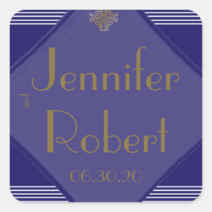 Marine Art Deco elegante Hochzeit Briefumschlag Si Quadratischer Aufkleber