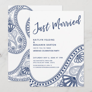 Marine auf White Just Married Paisley Empfang Only Einladung