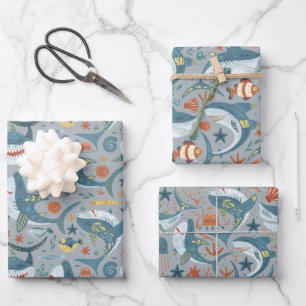 Marine Baby Boy Shark Kindergeburtstag Geschenkpapier Set