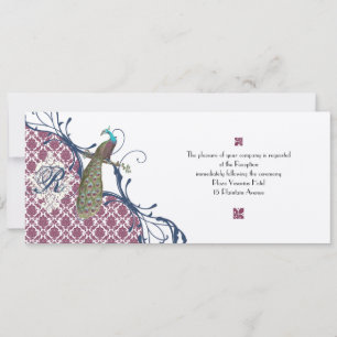 Marine & Berry Berry Elegante Damast-Pfau-Hochzeit Einladung