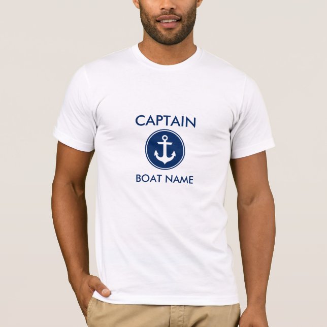 Marine-Blau-Anker Kapitän-Nautical personalisiert T-Shirt (Vorderseite)