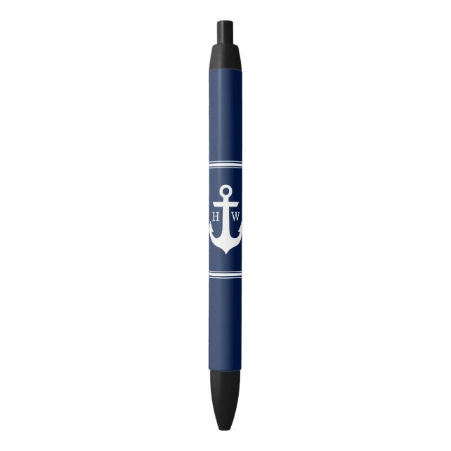 Marine-Blau-Anker mit Monogramm Kugelschreiber (Vorderseite Vertikal)