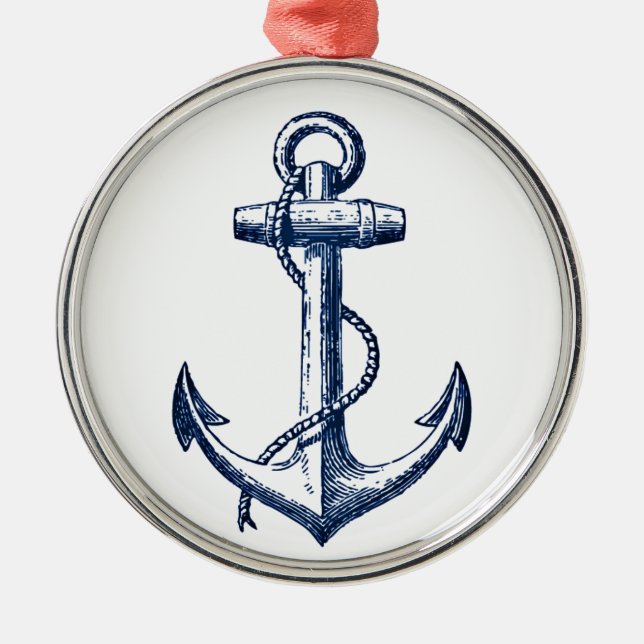 Marine-Blau-Anker Silbernes Ornament (Vorne)