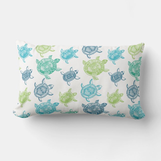 Marine-Blau+Aqua+Limones Grün+Aquamarine Lendenkissen (Vorderseite)