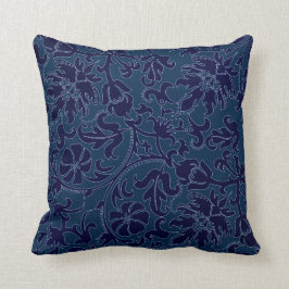 Marine-Blau-Blumendamast Kissen