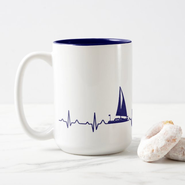 Marine-Blau-Boots-Impuls-Kaffee-Tasse Zweifarbige Tasse (Mit Donut)