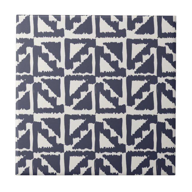 Marine-Blau-Elfenbein-Stammes- Druck Ikat Fliese (Vorderseite)