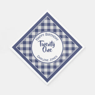 Marine-Blau-Gingham-Karo-Muster-Geburtstags-Party Serviette