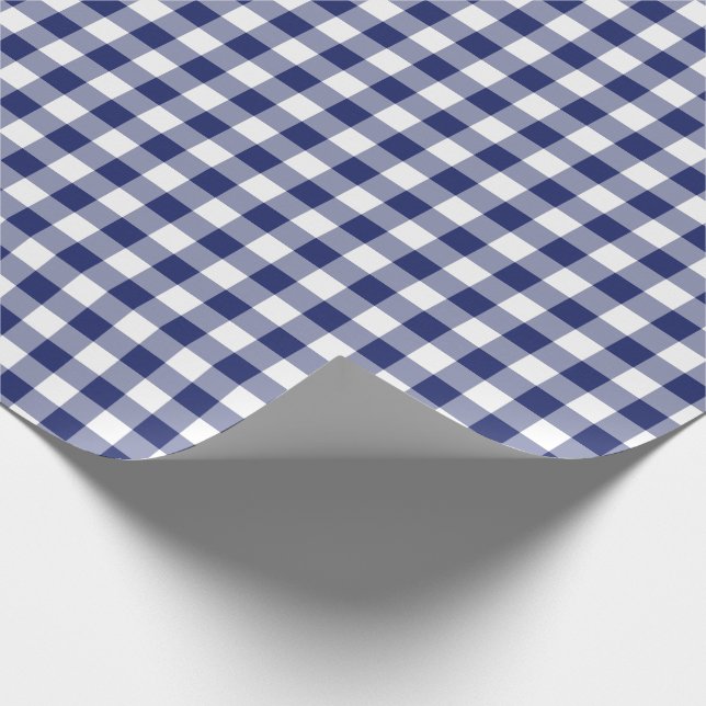 Marine-Blau-Gingham-Karo-Muster Geschenkpapier (Ecke)