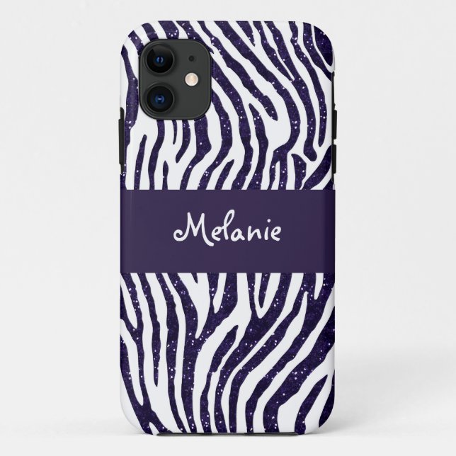 Marine-Blau-Glitzerzebra-Monogramm iPhone Fall Case-Mate iPhone Hülle (Rückseite)