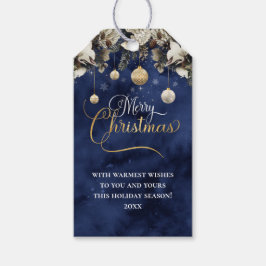 Marine-Blau-GoldBlumen-frohe Weihnachten Geschenkanhänger