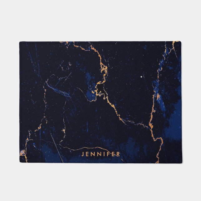 Marine-Blau-goldener Marmor Fußmatte (Vorderseite)