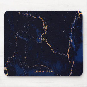 Marine-Blau-goldener Marmor Mousepad