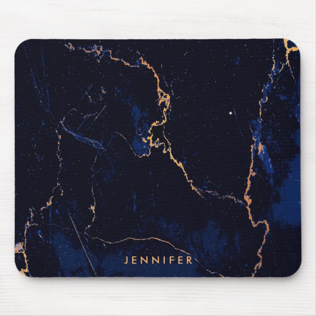 Marine-Blau-goldener Marmor Mousepad (Vorne)