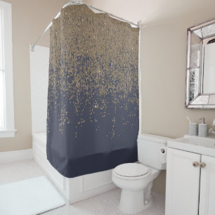 Marine-Blau-Goldfunkelnd Glitzer Ombre Duschvorhang