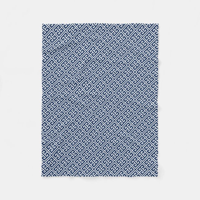 Marine-Blau-griechisches Schlüsselmuster Fleecedecke (Vorderseite)