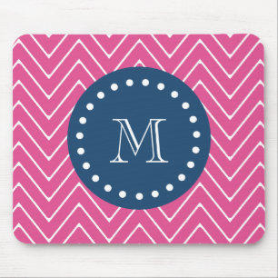 Marine-Blau, heißes Rosa Zickzack   Ihr Monogramm Mousepad
