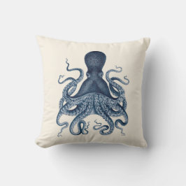 Marine-Blau-Kraken-Illustration auf Creme Kissen