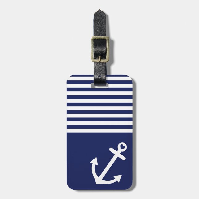 Marine-Blau-Liebe-Anker nautisch Gepäckanhänger (Vorderseite vertikal)