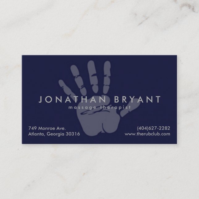Marine-Blau-Massage-Therapeut-Visitenkarte Visitenkarte (Vorderseite)