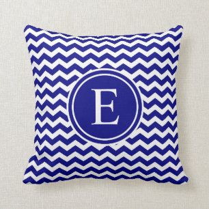 Marine-Blau-personalisiertes Zickzack Monogramm Kissen