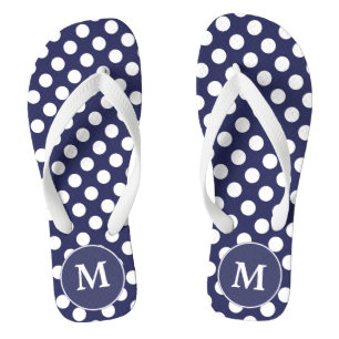 Marine-Blau Polka-Punkt mit Monogramm Purzelbäume Flip Flops