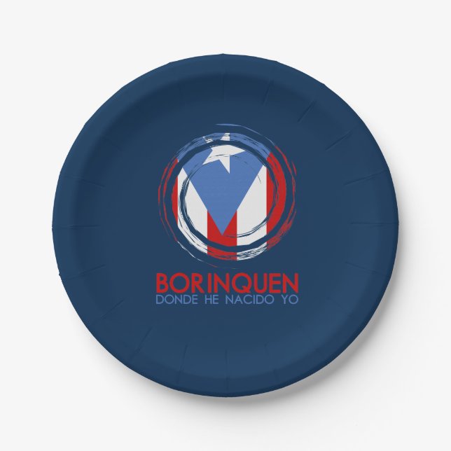 Marine-Blau Puerto Rico Borinquen Pappteller (Vorderseite)