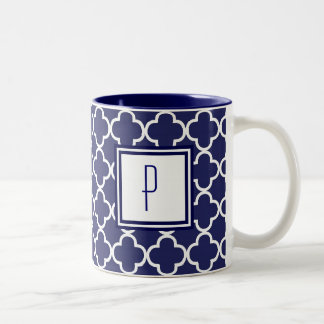 Marine-Blau Quatrefoil Monogramm-Tasse Zweifarbige Tasse