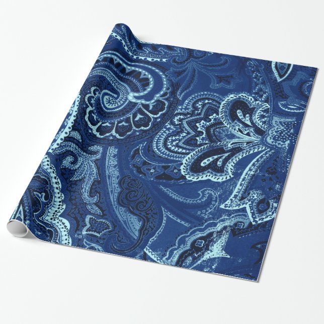 Marine-Blau-Retro Paisley Bandanna/Bandana Geschenkpapier (Ungerollt)