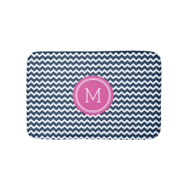 Marine-Blau-Rosa-Monogramm-Zickzack Badematte (Vorderseite)