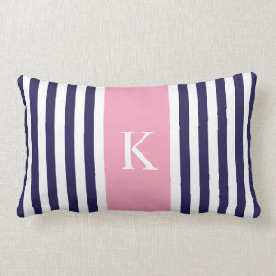 Marine-Blau-Rosa Stripes Monogramm Lendenkissen