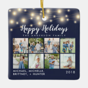 Marine-Blau-Schnur beleuchtet den 8 Foto-Feiertag Keramikornament