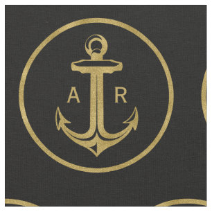 Marine-Blau-Seeanker der Initialen-  Stoff