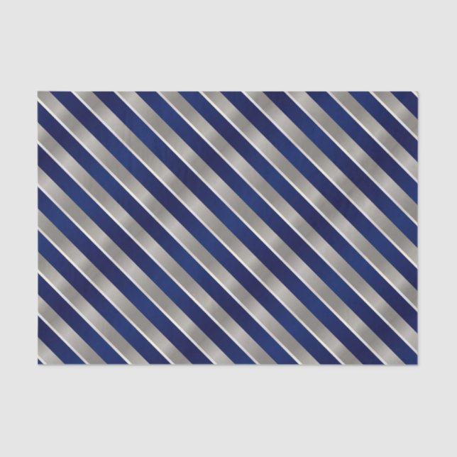 Marine-Blau, Silber und weiße diagonale Streifen Seidenpapier (Vorderseite)
