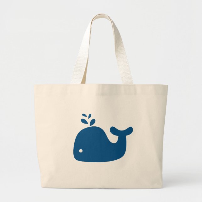 Marine-Blau-Silhouette-Wal Jumbo Stoffbeutel (Vorne)
