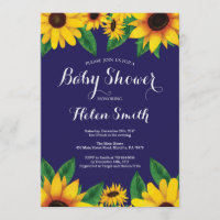 Marine-Blau-Sonnenblume-Babyparty-Einladung