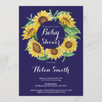 Marine-Blau-Sonnenblume-Babyparty-Einladung